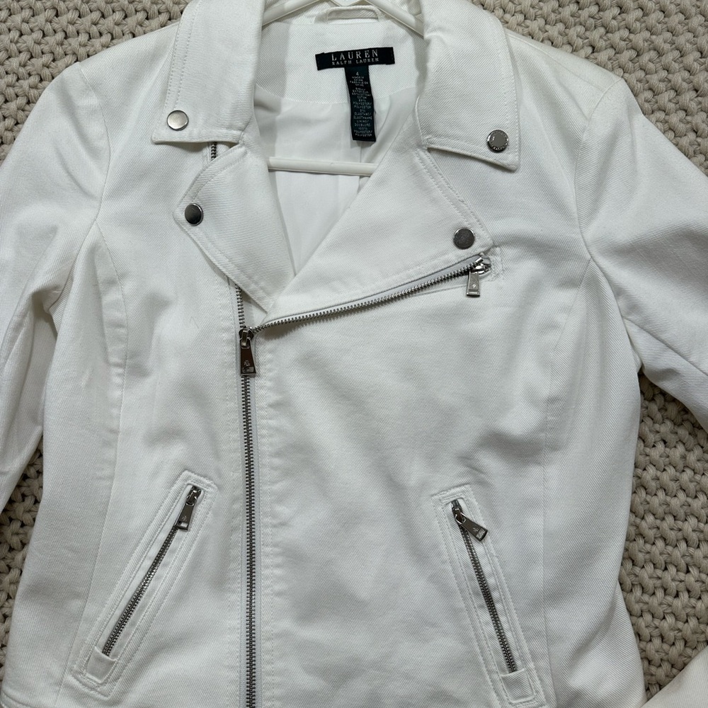 SZ 4 - Ralph Lauren White Women's Moto Jacket—fully lined